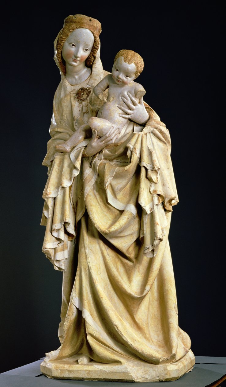 Krumauer Madonna, c.1400 (çok renkli taş) by Bohemian School