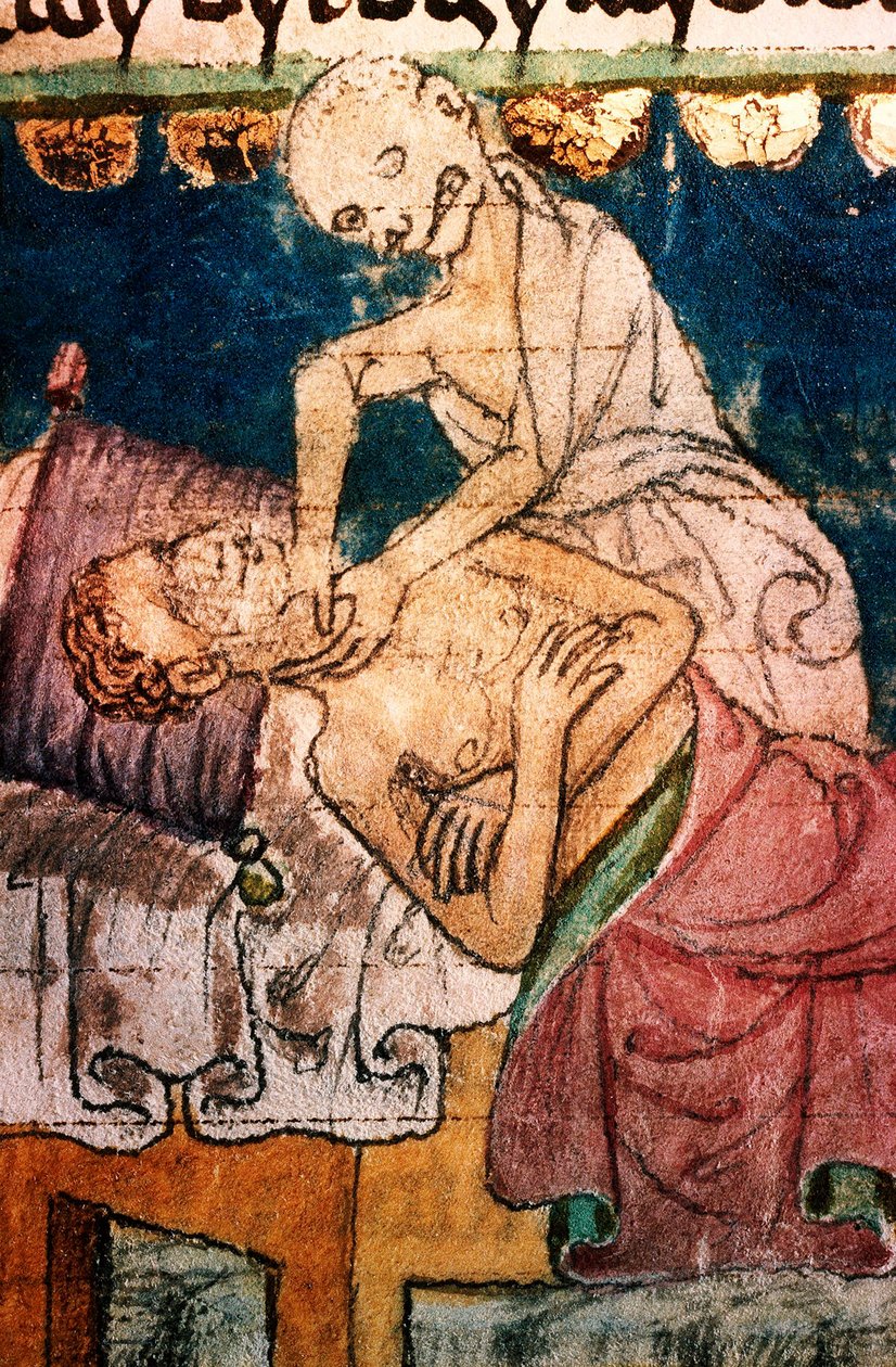 a mort etranglant un pestifere - Veba Kurbanını Boğan Ölüm - Minyatür extraite du codex Stini, Boheme by Bohemian School
