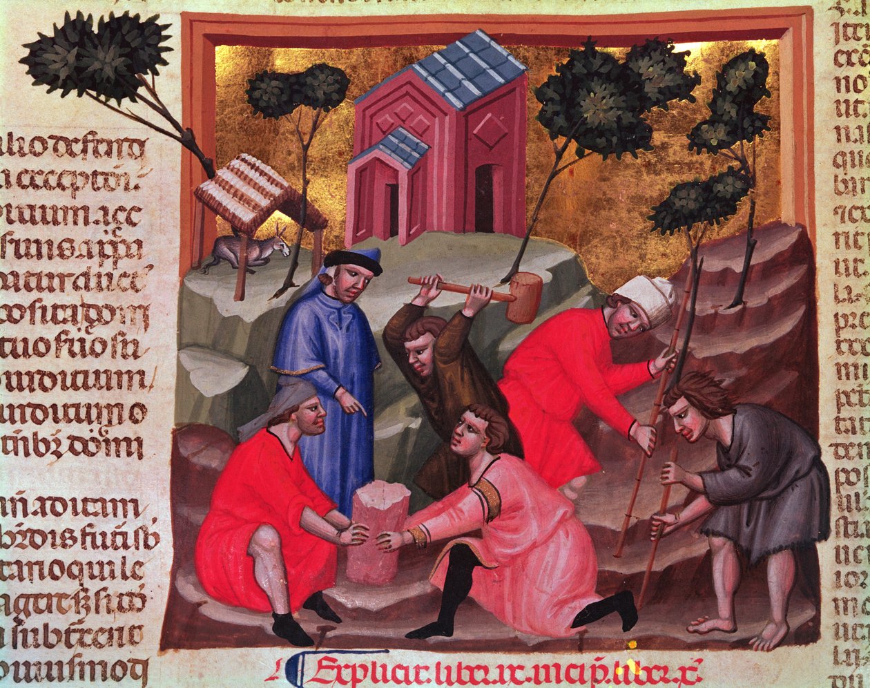 Mermer kesiciler ve taş kırıcılar, 'Justianian Institutiones Feodorum et Alia Codex' el yazmasından, c.1300 (parşömen) by Bolognese School