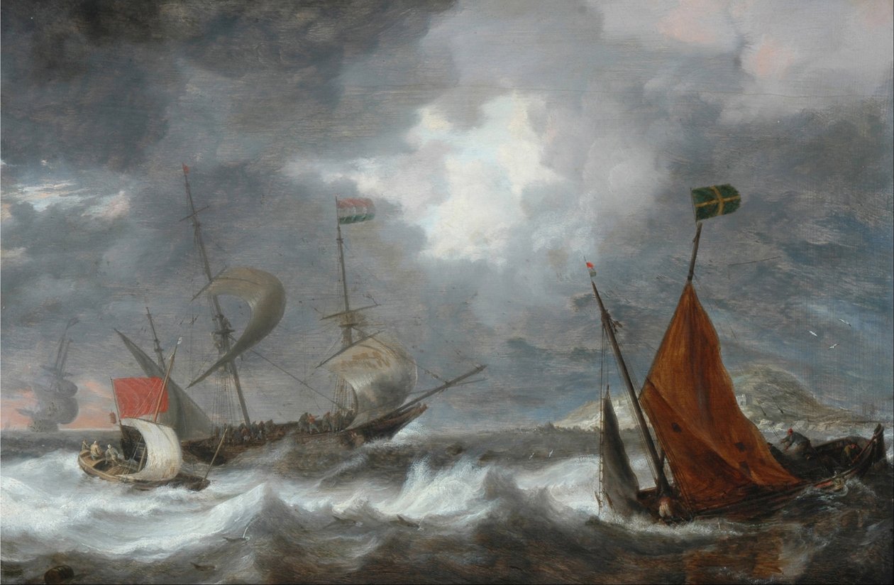 Yelkenli gemilerle deniz fırtınası by Bonaventura I Peeters