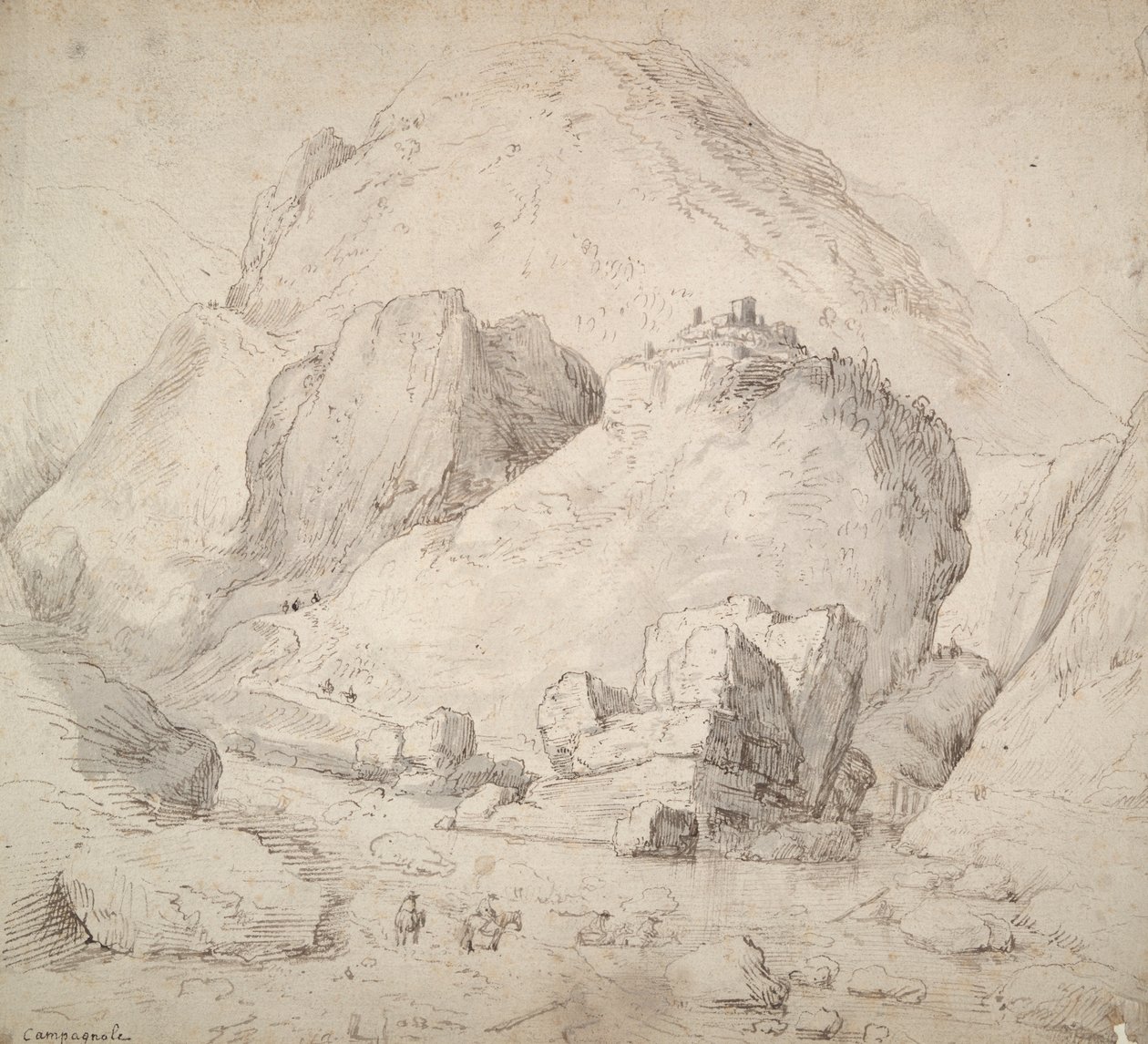 Ön Planda At Sırtında Figürlü Dağlık Manzara by Bonaventura Peeters