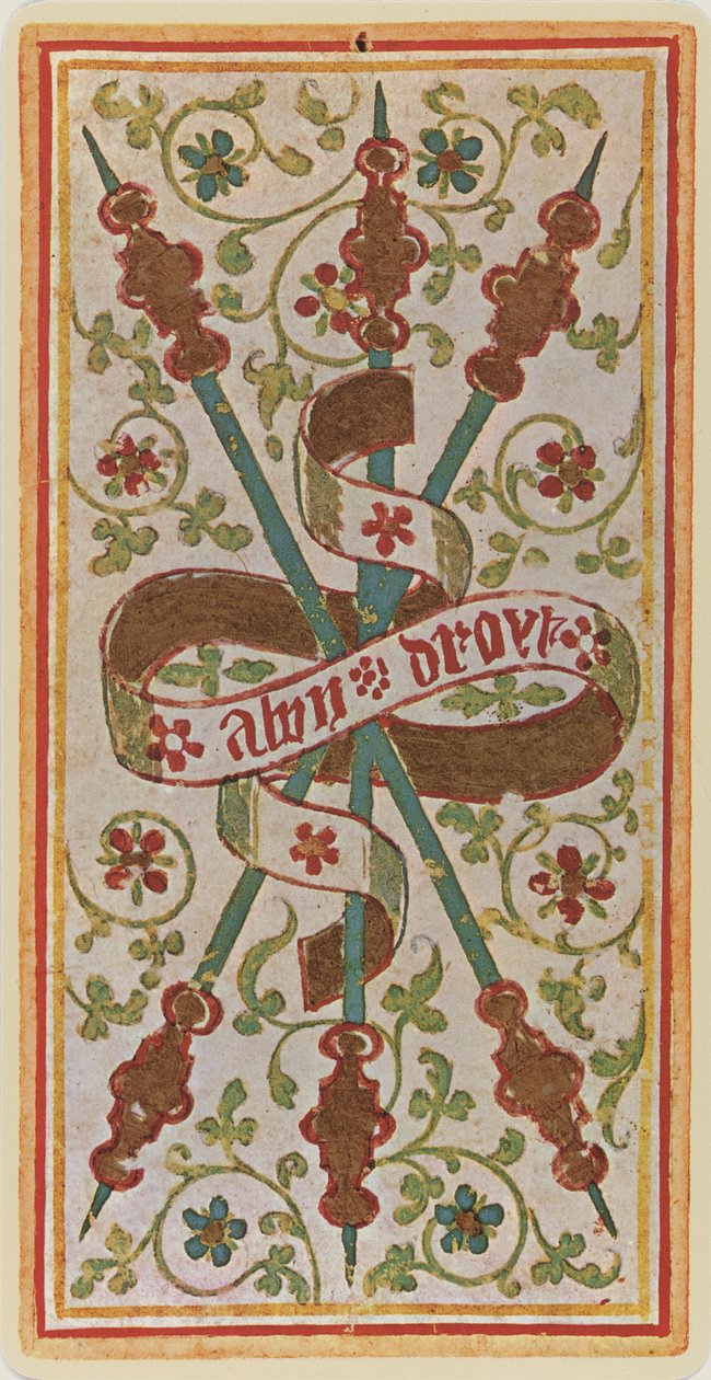 Üç Değnek, 'Visconti' destesinden bir tarot kartının tıpkıbasımı, 1441-47 by Bonifacio Bembo