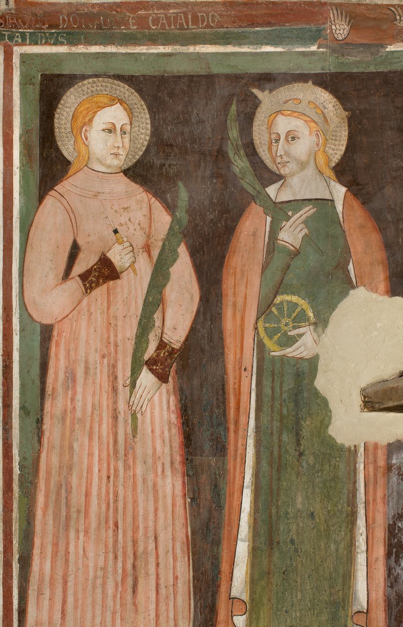 Kuzey Transept, Başmelek Aziz Michael Sunağı, Altarpiece Arkasında Bonifacio Bembo, Aziz Aquilina ve İskenderiyeli Aziz Catherine Freskleri by Bonifacio Bembo