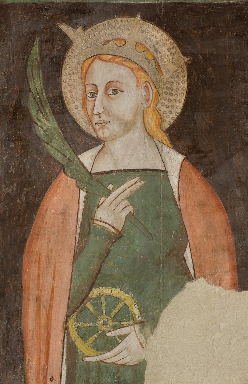 Kuzey Transept, Başmelek Aziz Michael Sunağı, Altarpiece Arkasında Bonifacio Bembo Freskleri, İskenderiyeli Aziz Catherine by Bonifacio Bembo