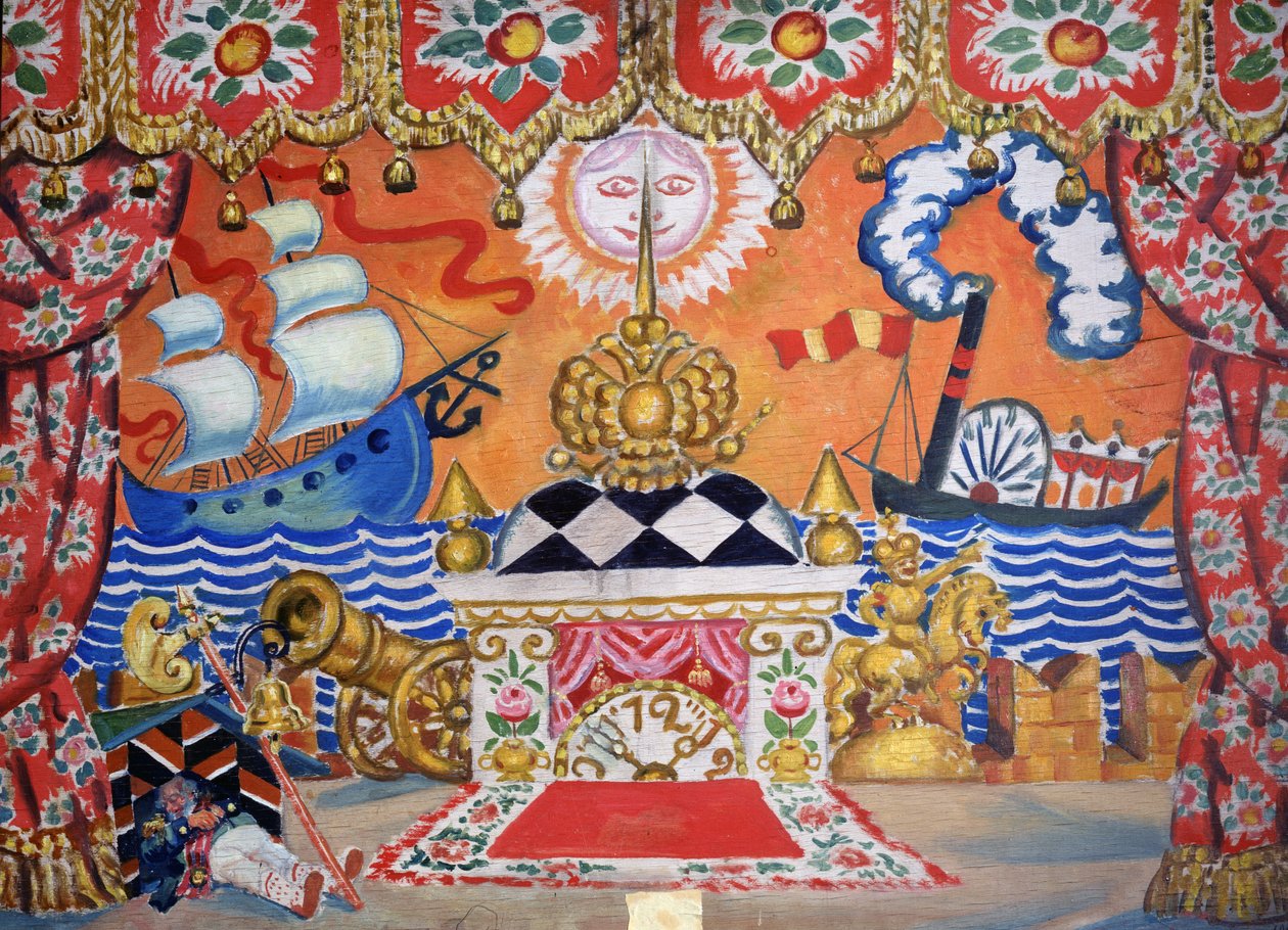The Flea için set tasarımı, Yevgeny Zamyatin, 1925 (ahşap üzerine tempera) by Boris Mikhailovich Kustodiev