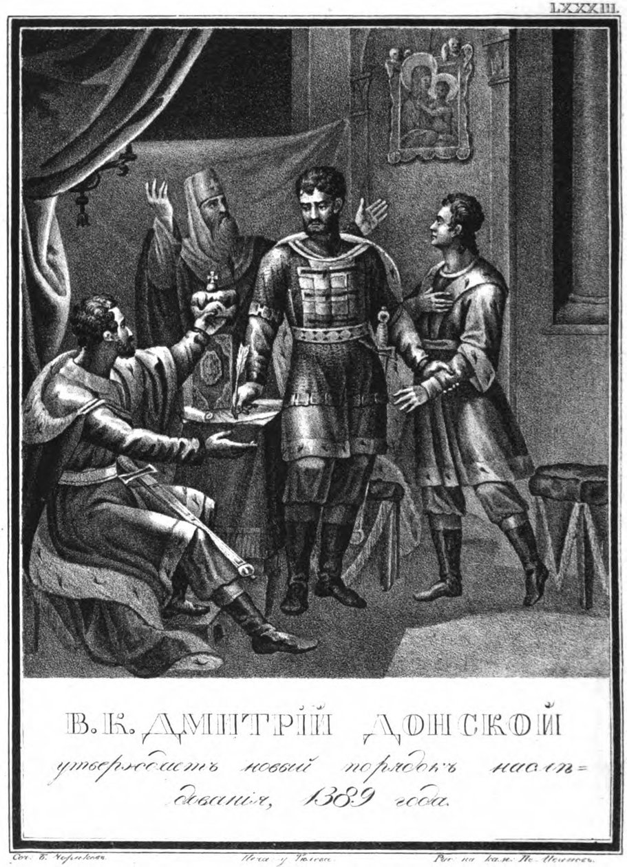 Dmitry Donskoy yeni bir veraset düzenini onayladı, 1389 Illustrated Karamzin'den, 1836 by Boris Artemyevich Chorikov