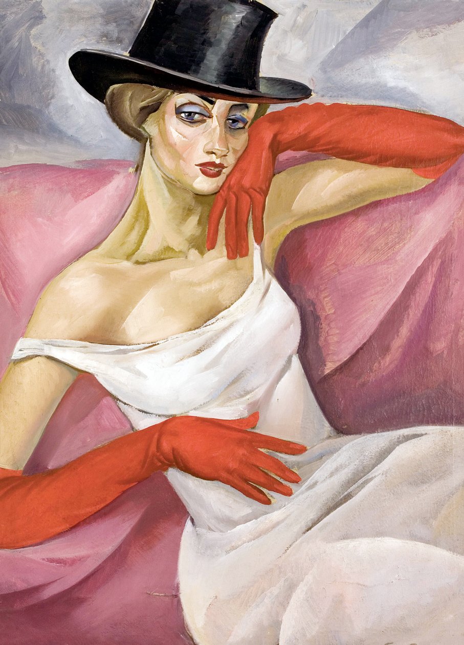 Silindir Şapkalı Kadın - Tablo Boris Dmitryevich Grigoriev (1886-1939), tuval üzerine yağlı boya (81.3x61.6 cm) - Özel koleksiyon by Boris Dmitrievich Grigoriev