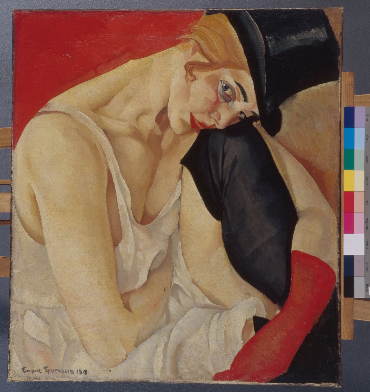 Silindir Şapkalı Kadın - Tablo Boris Dmitrievich Grigoriev (1886-1939), tuval üzerine yağlıboya (71x62,5 cm) by Boris Dmitrievich Grigoriev