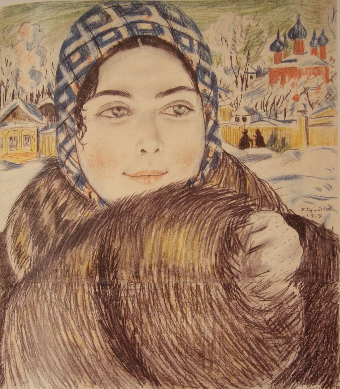 Kareli fularlı genç bir tüccar karısı, 1919 by Boris Mikhailovich Kustodiev