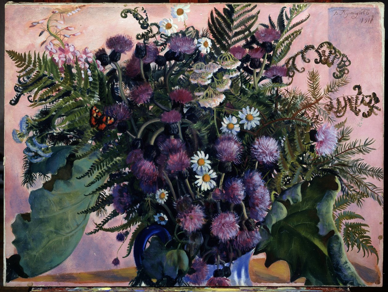Fin çiçekleri buketi. (Fince Çiçek demeti). Boris Michaylovich Kustodiev