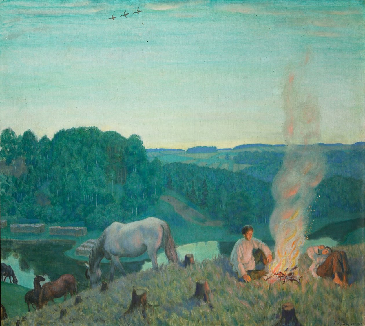 Kamp ateşi, 1916 by Boris Mikhailovich Kustodiev