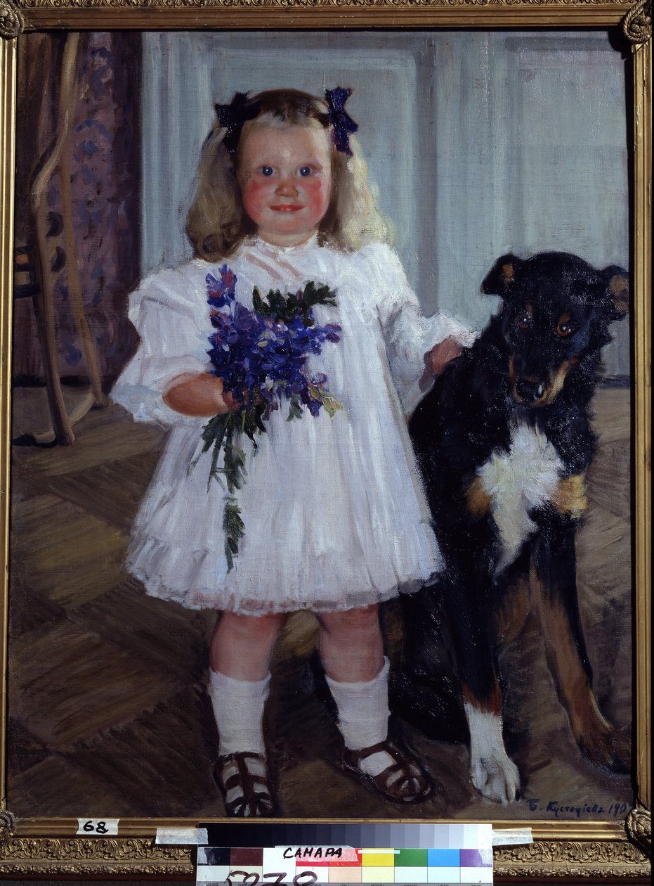 Irina Köpek Shumka Ile Kızı Portresi. Boris Michaylovich Kustodiev