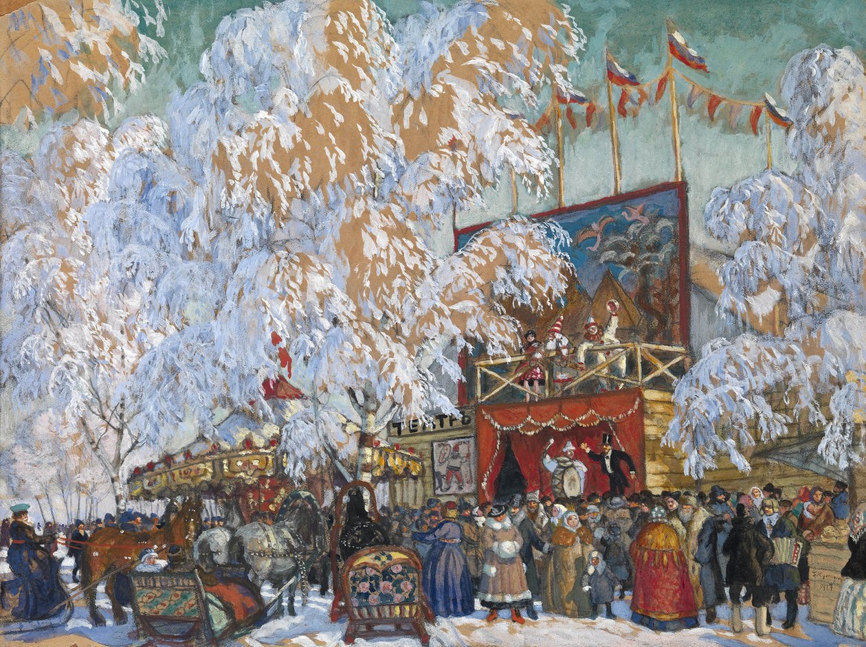 Gösteri kabinleri, 1917 by Boris Mikhailovich Kustodiev