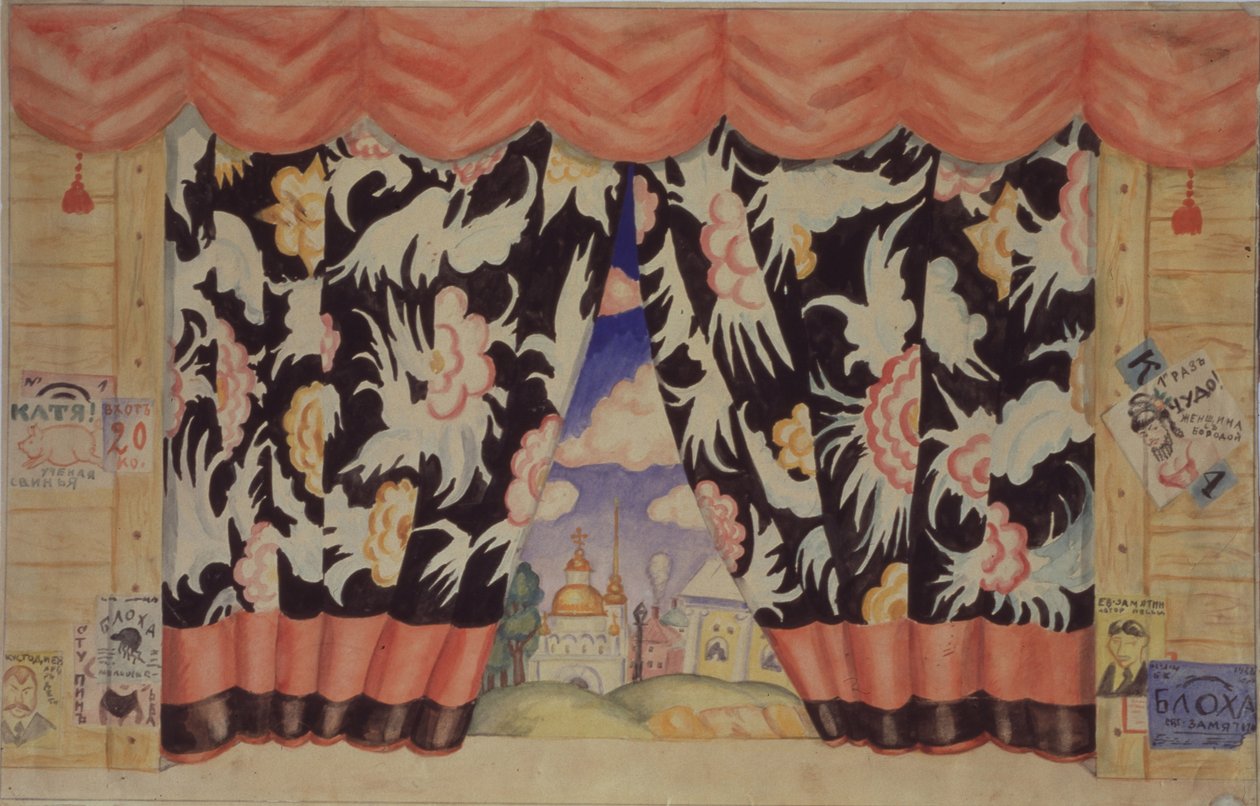 Tiyatro oyunu için perde taslağı Pire, E. Zamyatin, 1925-1926 by Boris Mikhailovich Kustodiev