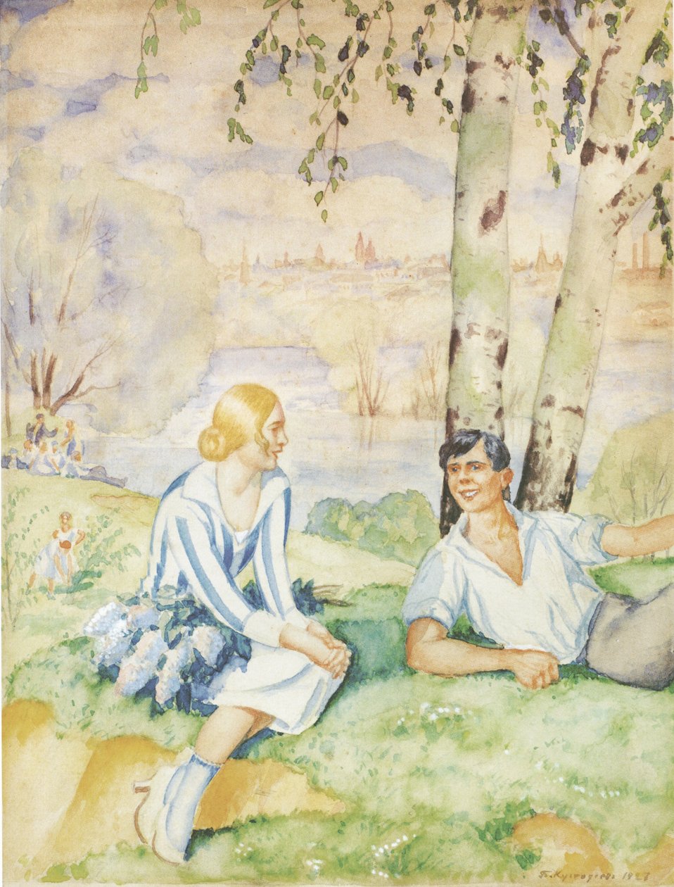 Nehir kıyısındaki bahar, 1927 by Boris Mikhailovich Kustodiev