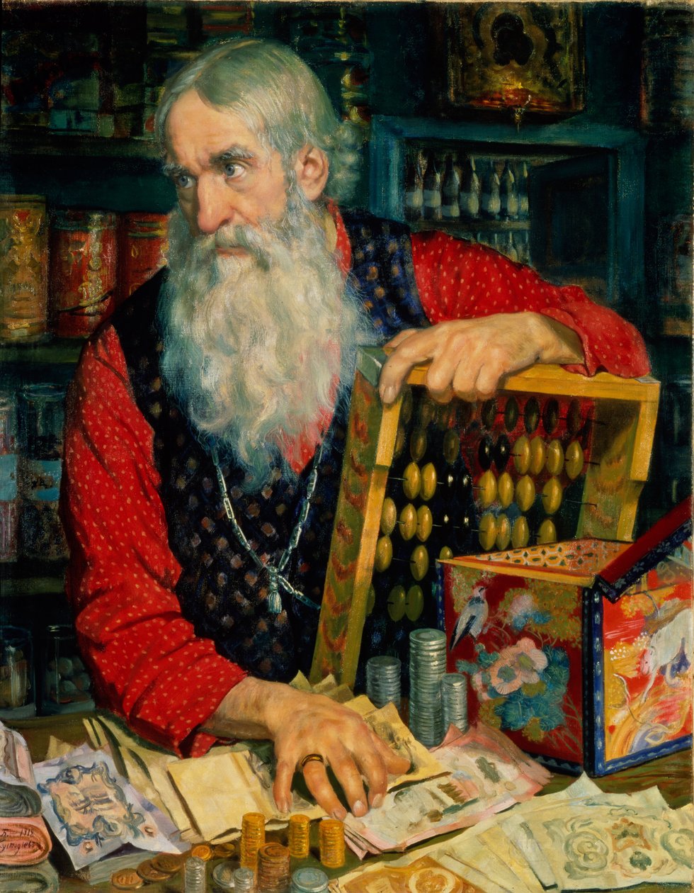 Paralı Yaşlı Tüccar, 1918 by Boris Mikhailovich Kustodiev