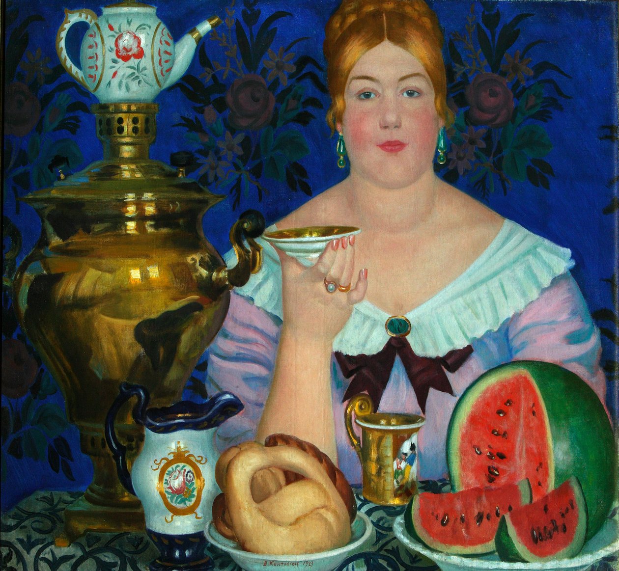 Tüccar Eşi Çay İçiyor, 1923 by Boris Mikhailovich Kustodiev