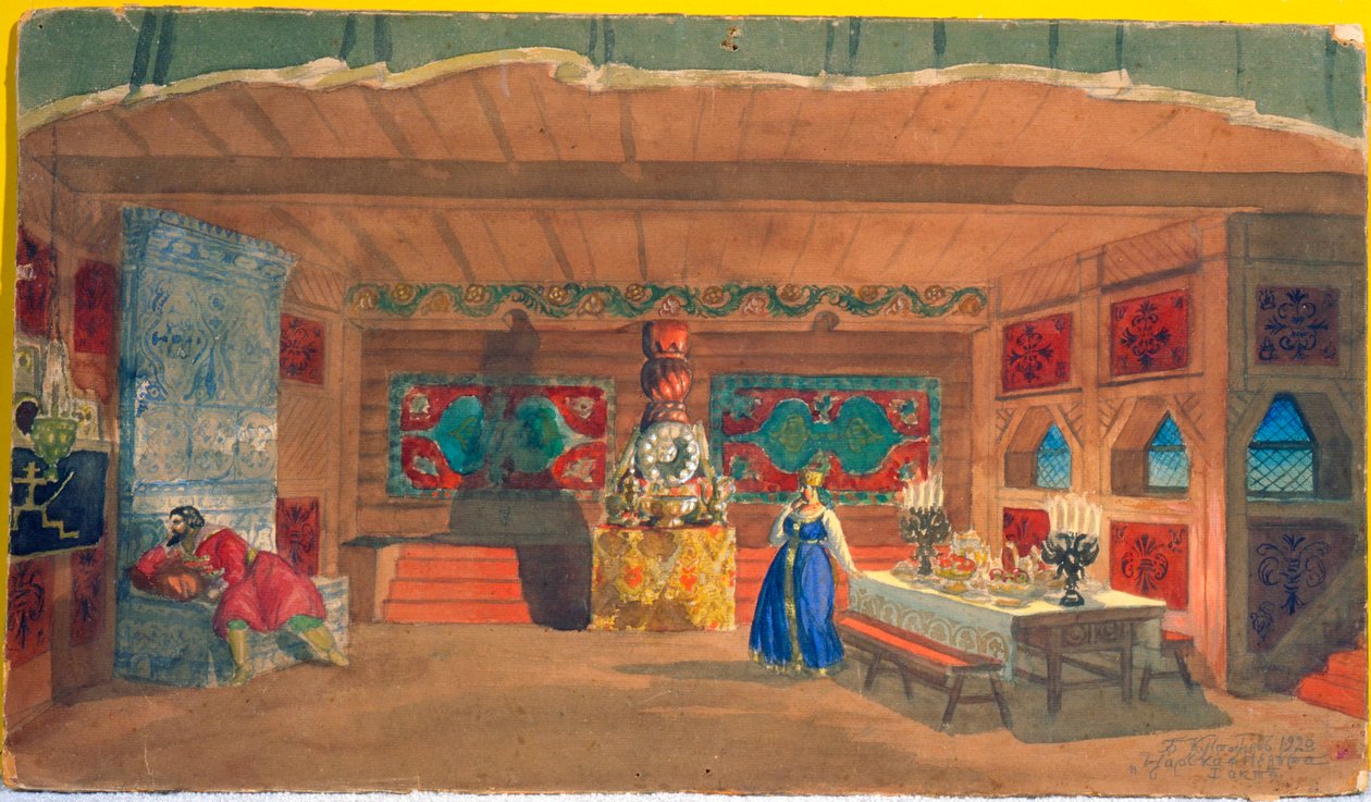 Çarların Gelini operası için sahne tasarımı, Nikolai Rimsky-Korsakov, 1920 by Boris Mikhailovich Kustodiev