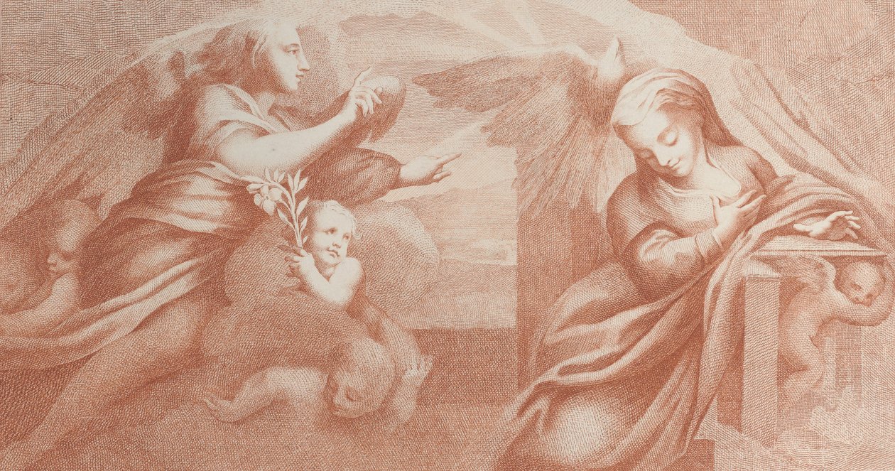 Müjde, solda Gabriel ve sağda Bakire ile, 1784. by Bossi
