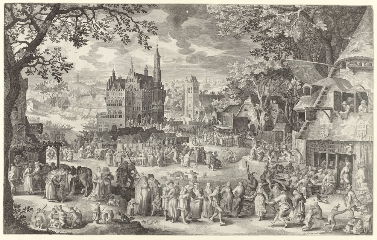 Köy meydanında cüretkar çiftçi fuarı Die Boere cermis (nesne üzerindeki başlık) by Boëtius Adamsz. Bolswert