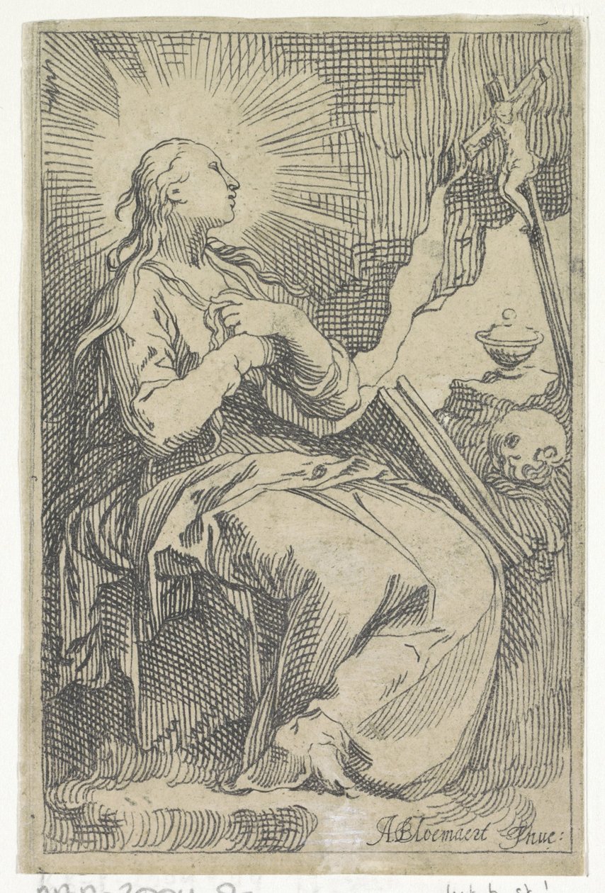 Bir haç önünde mağarada Tövbekar Mary Magdalene by Boëtius Adamsz. Bolswert