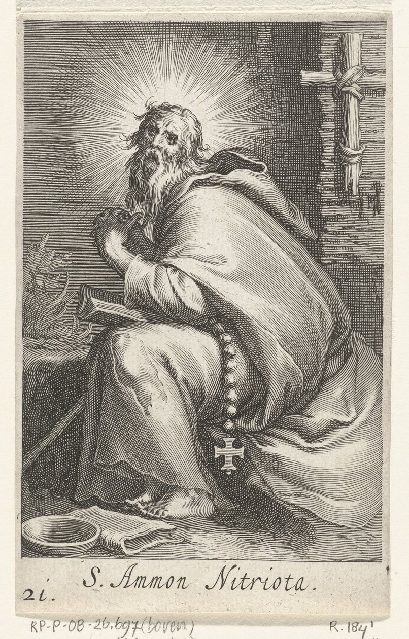 Bir keşiş olarak Aziz Ammonius Büyük S. Ammon Nitriota (nesne üzerindeki başlık) Hermits (dizi adı) Sacra eremvs ascetarvm (dizi başlığı) by Boëtius Adamsz. Bolswert
