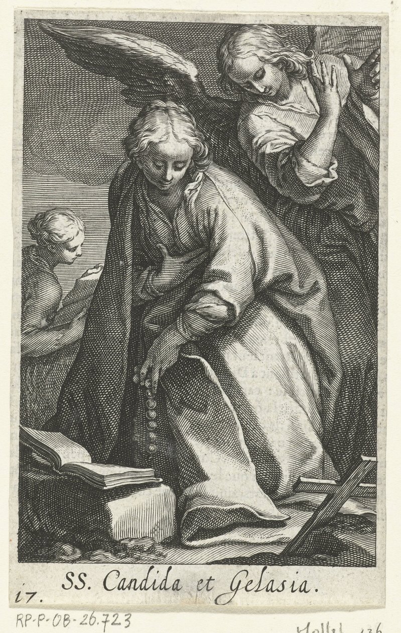 melek ile keşiş olarak Aziz Candida ve Aziz Gelasia SS. Candida et Gelasia (nesne üzerindeki başlık) Hermites (dizi adı) Sacra Eremus Ascetriarum (dizi adı) by Boëtius Adamsz. Bolswert