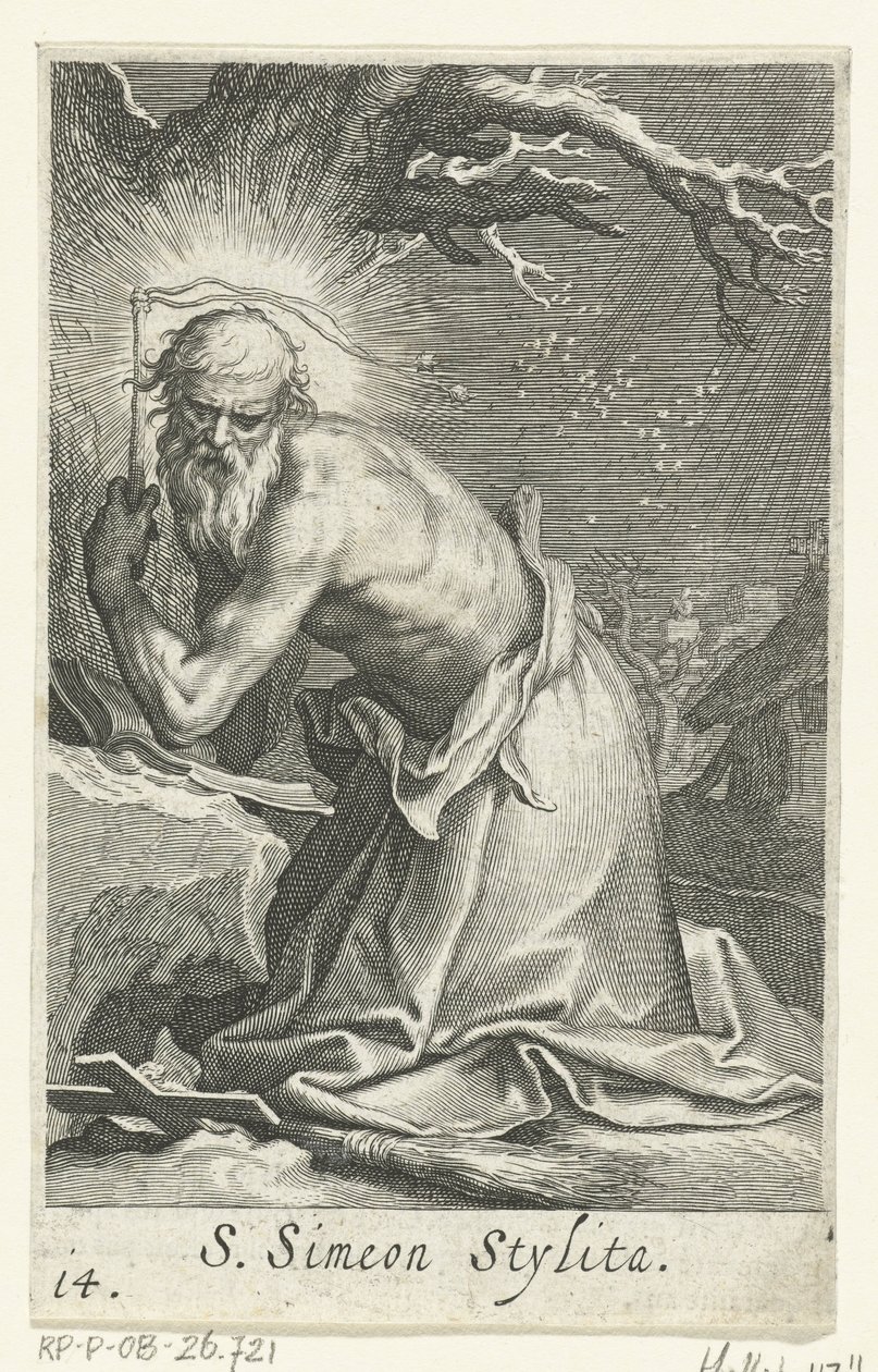 Münzevi olarak Aziz Simeon Stylites the Elder S. Simeon Stylita (nesne üzerindeki başlık) Hermits (dizi adı) Sacra eremvs ascetarvm (dizi başlığı) by Boëtius Adamsz. Bolswert
