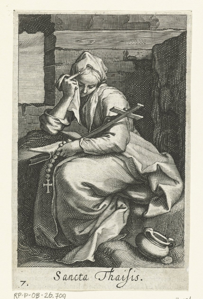 münzevi olarak İskenderiye Aziz Thaïs Sancta Thaisis (nesne üzerindeki başlık) Hermites (dizi adı) Sacra Eremus Ascetriarum (dizi adı) by Boëtius Adamsz. Bolswert