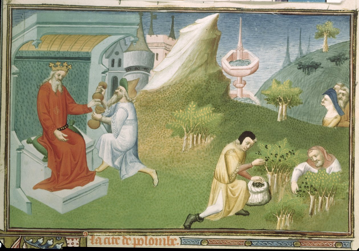 Ms Fr 2810 f.186, Biber hasadı ve meyvelerin bir krala sunulması, 