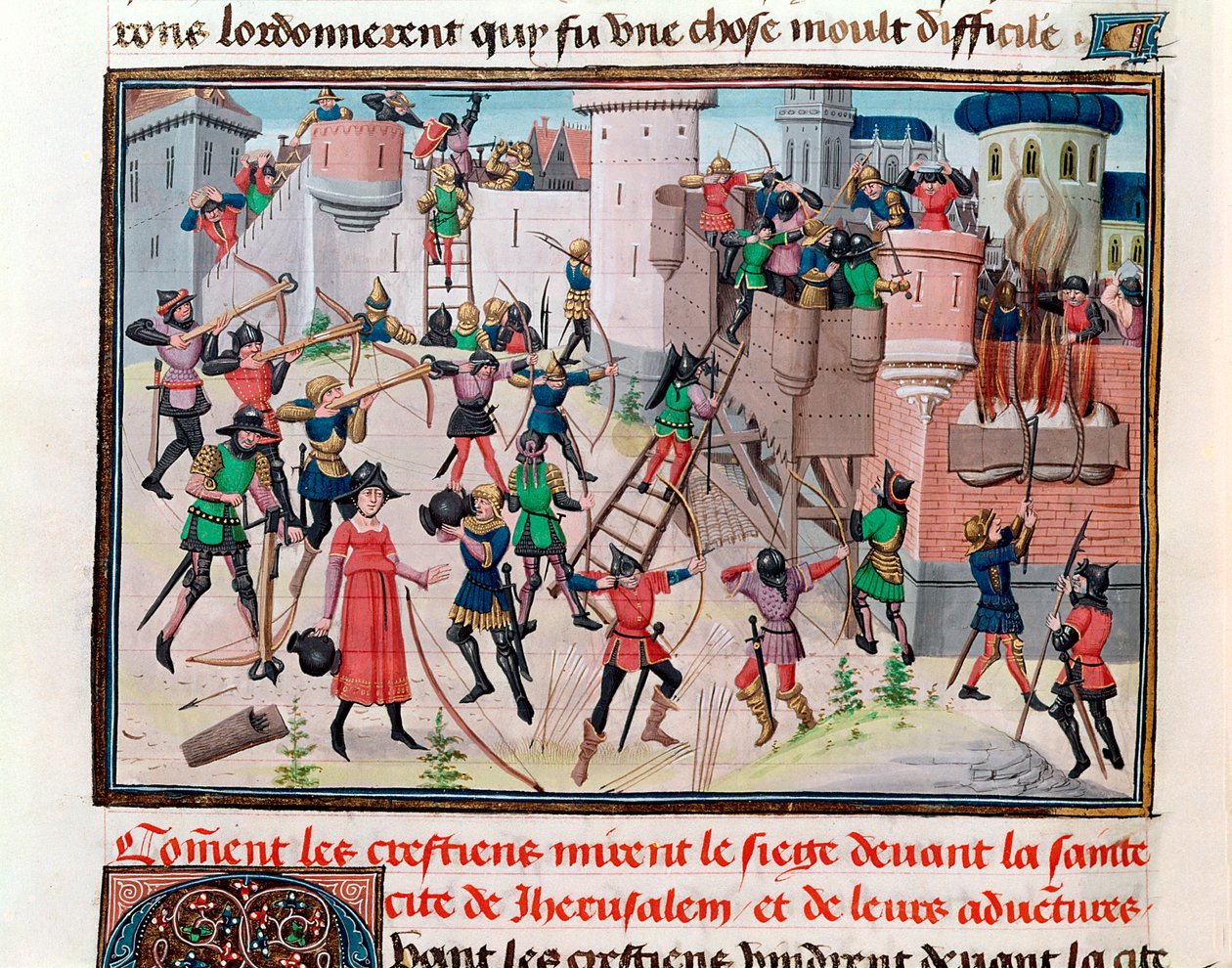Ms 5089-90 Haçlı Seferlerinden biri sırasında Hıristiyanlar tarafından Kudüs Kuşatması, Chroniques des empereurs, David Aubert, 1462 by Brabant School
