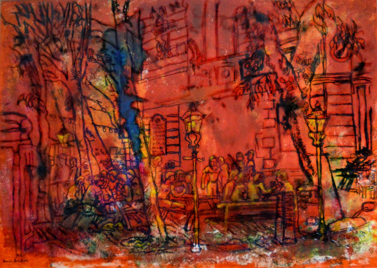 At the Old Tavern (oil monoprint) by Brenda Brin Booker