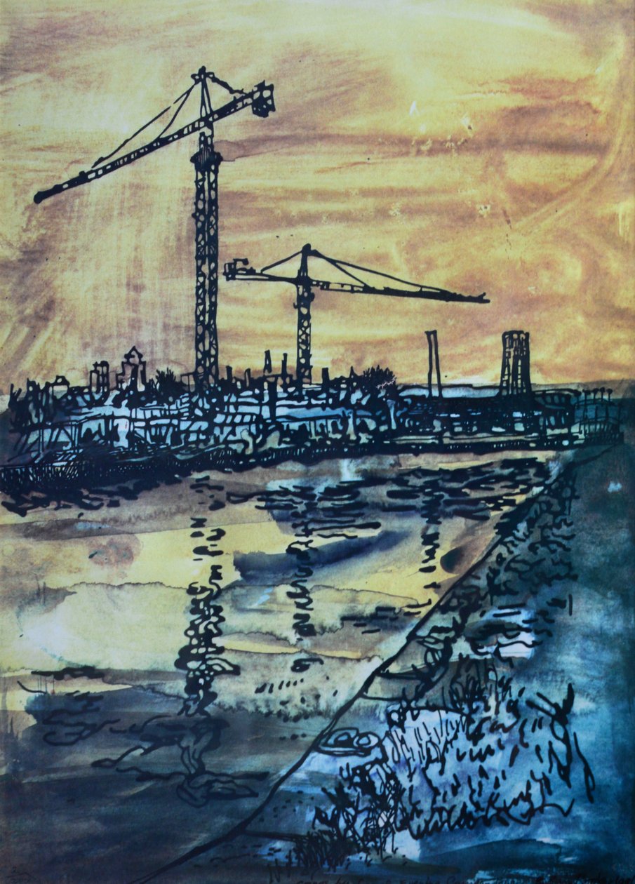 Kanal kenarındaki vinçler by Brenda Brin Booker