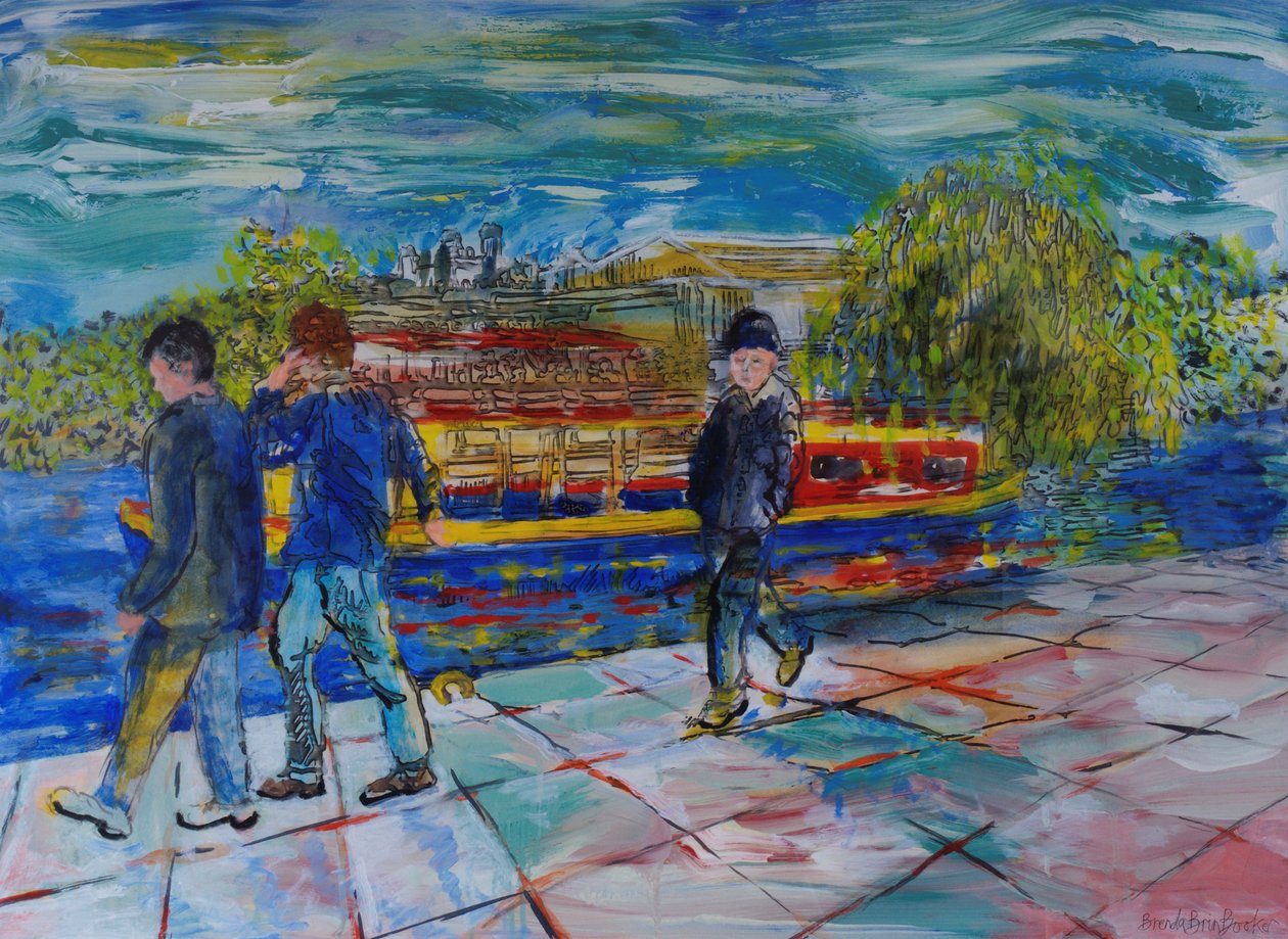 Boys on the Towpath (kağıt üzerinde akrilik) by Brenda Brin Booker
