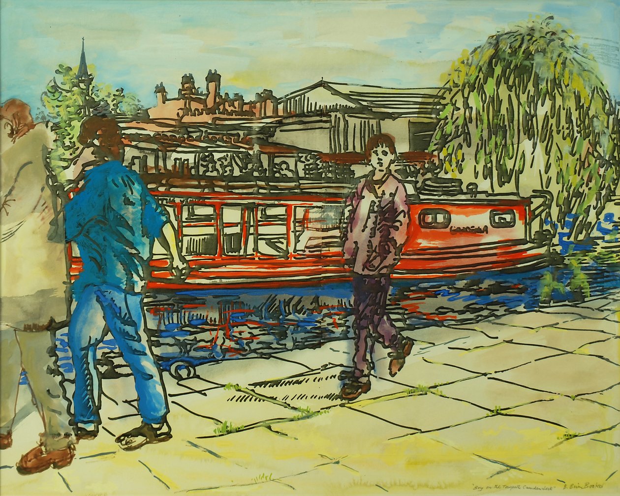 Boys on the Towpath, Camden Lock (kağıt üzerine sulu boya) by Brenda Brin Booker