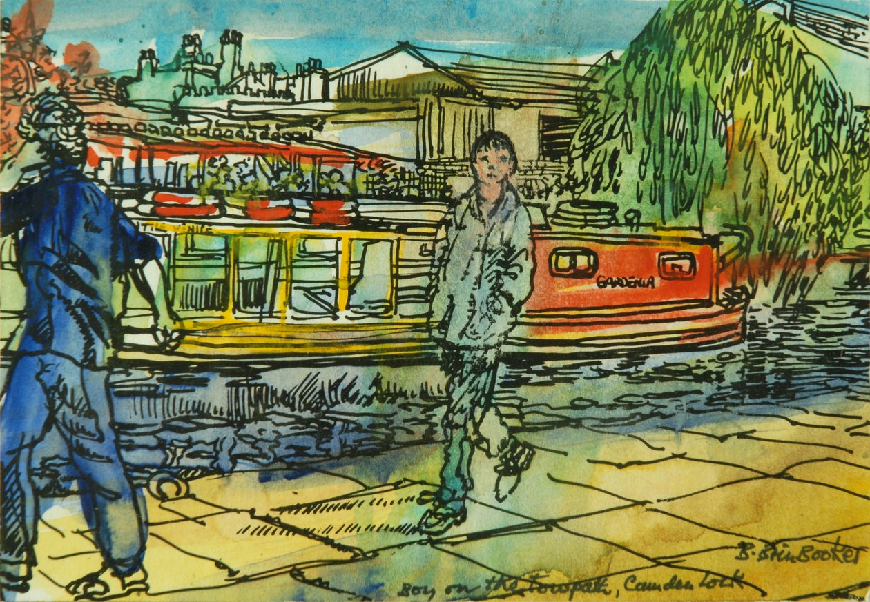 Boys on the Towpath, Camden Lock (kağıt üzerine sulu boya) by Brenda Brin Booker