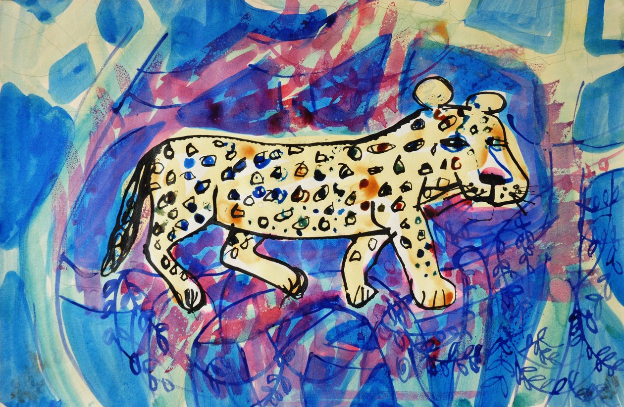 Leopard (akrilik poster rengi ve renkli mürekkepler) by Brenda Brin Booker