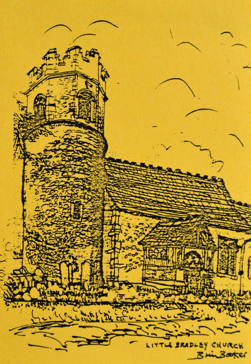 Küçük Bradley Kilisesi, Suffolk (sarı kağıt üzerine mürekkep) by Brenda Brin Booker