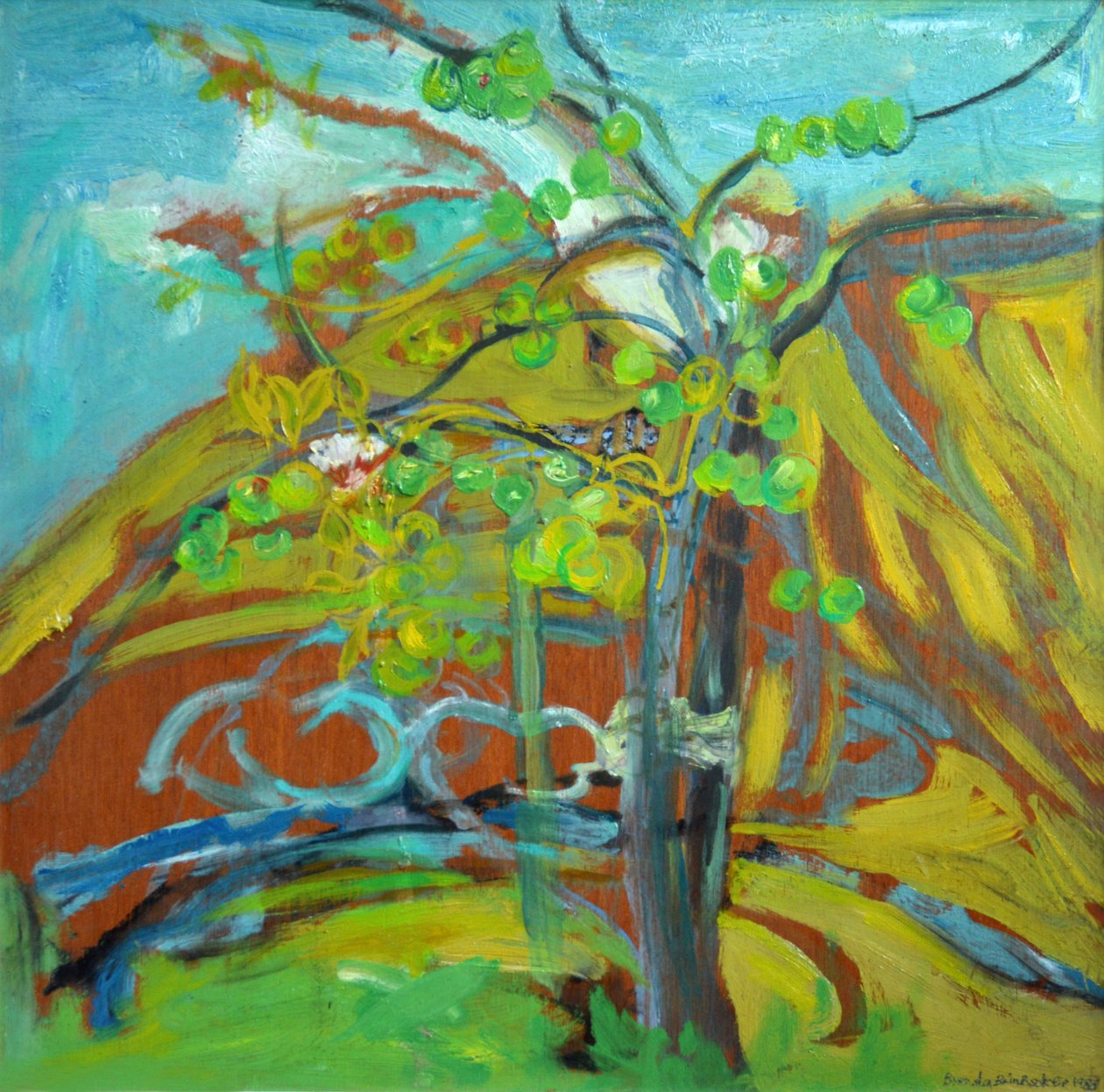 Elma Ağacı (ahşap panel üzerine yağlı boya) by Brenda Brin Booker