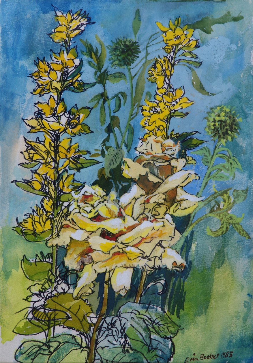 Sarı Gül ve Loosestrife, 1983 (kağıt üzerinde wc ile kalem ve mürekkep) by Brenda Brin Booker