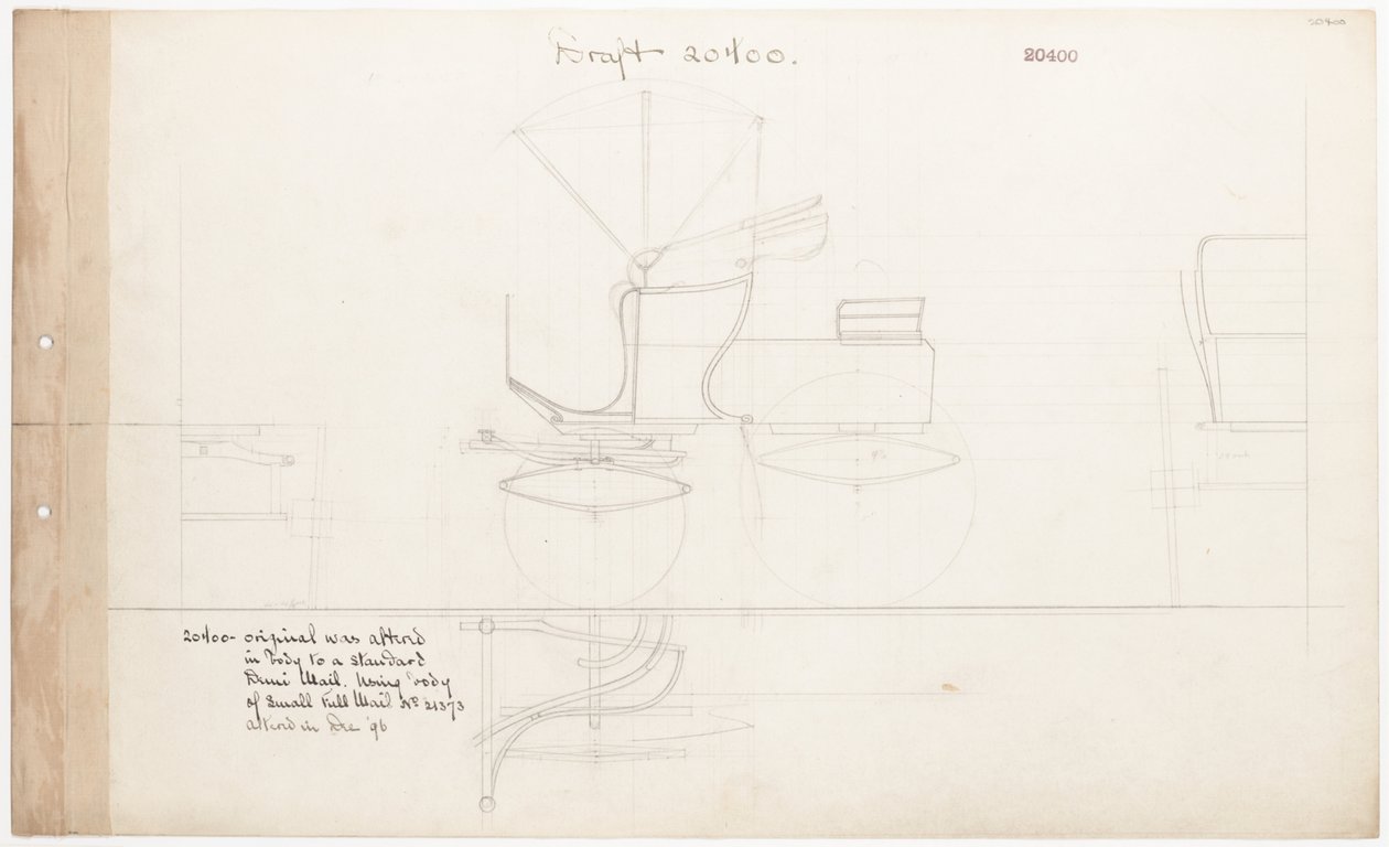 Demi-Mail Phaeton için çalışma çizimi, no. 20400 by Brewster and Co.