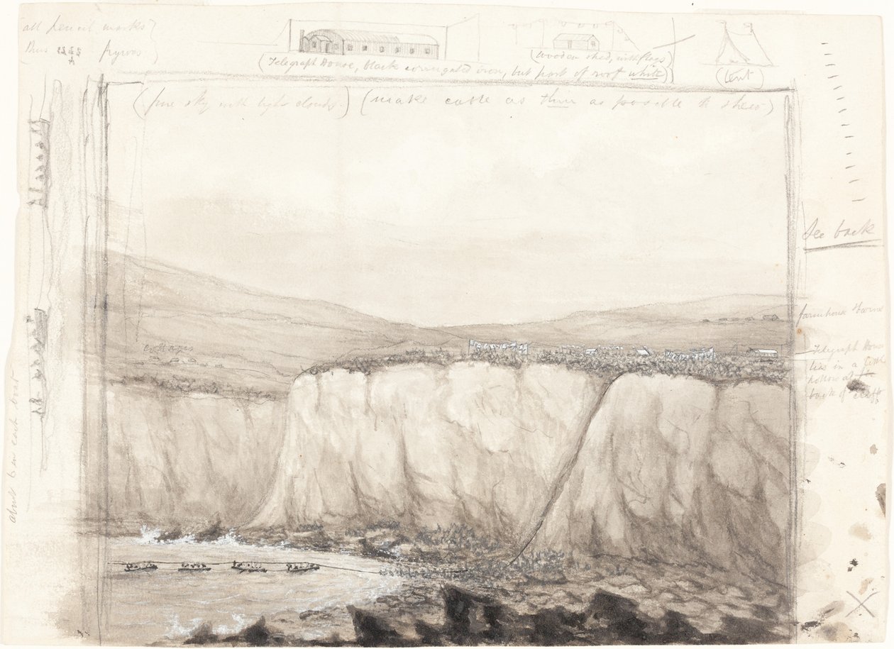 Bir Uçurumun Yanındaki Teknelerin Kroki by British 19th Century