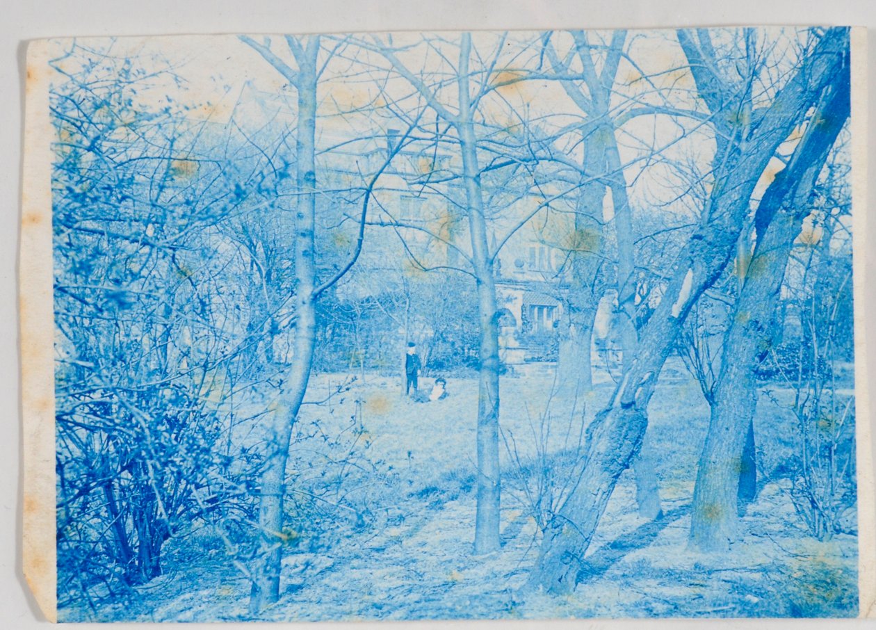 Elaine ve Lancelot Grimshaw, Knostrop Hall (cyanotype) arazisinde by British Photographer