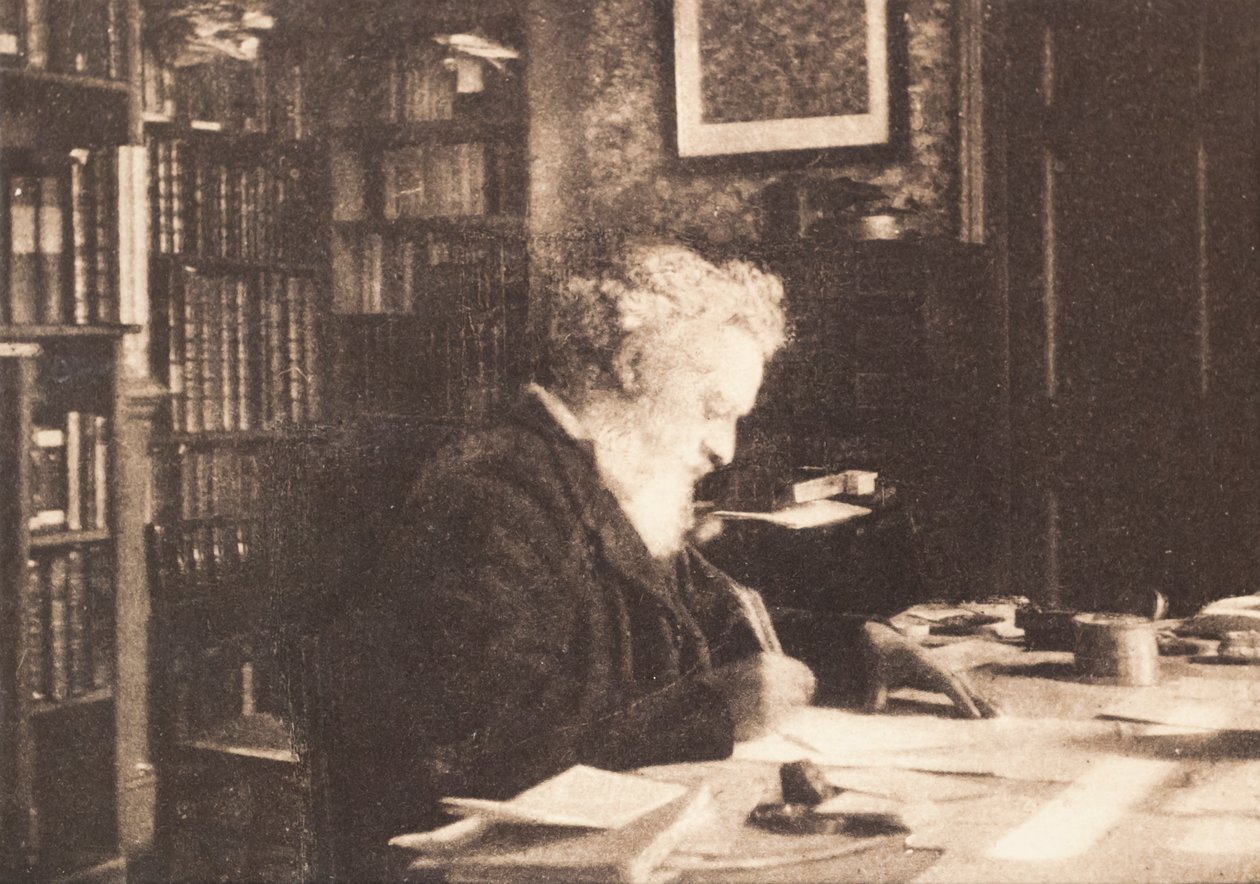 William Morris, Hammersmith'teki Kelmscott House'daki kütüphanesinde by British Photographer