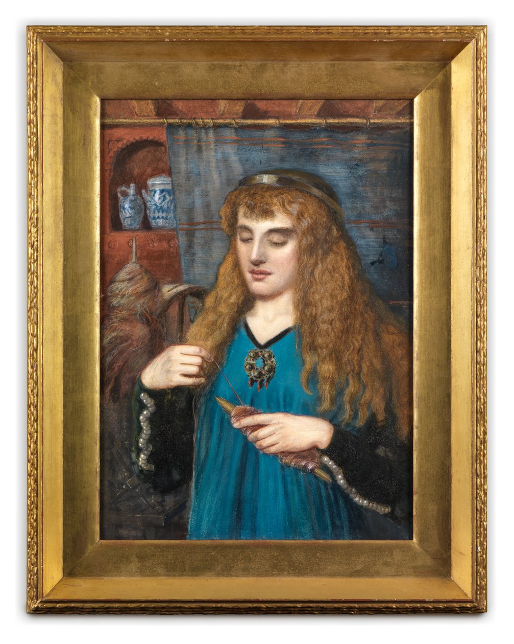 A Maiden Winding Wool, c 1890 (Guaş, suluboya ve kartta gövde rengi) by British School