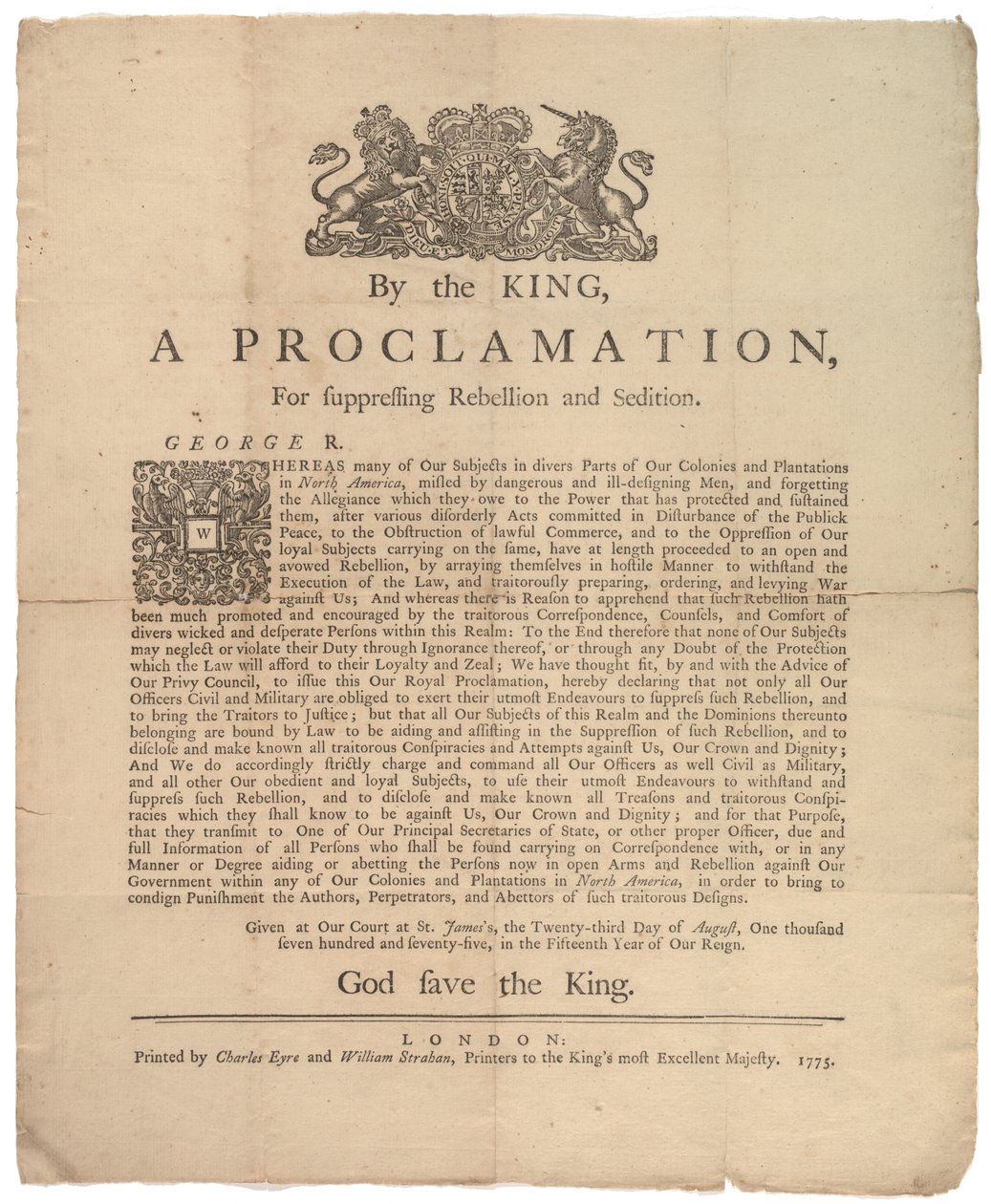 İsyanı Bastırma Bildirisi..., 23 Ağustos 1775 by British School