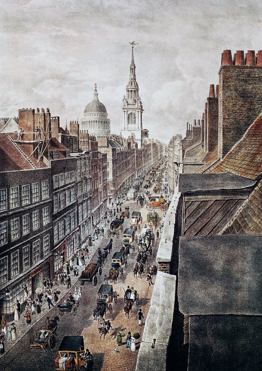 Cheapside Street Londra, gravür, İngiltere, Birleşik Krallık by British School