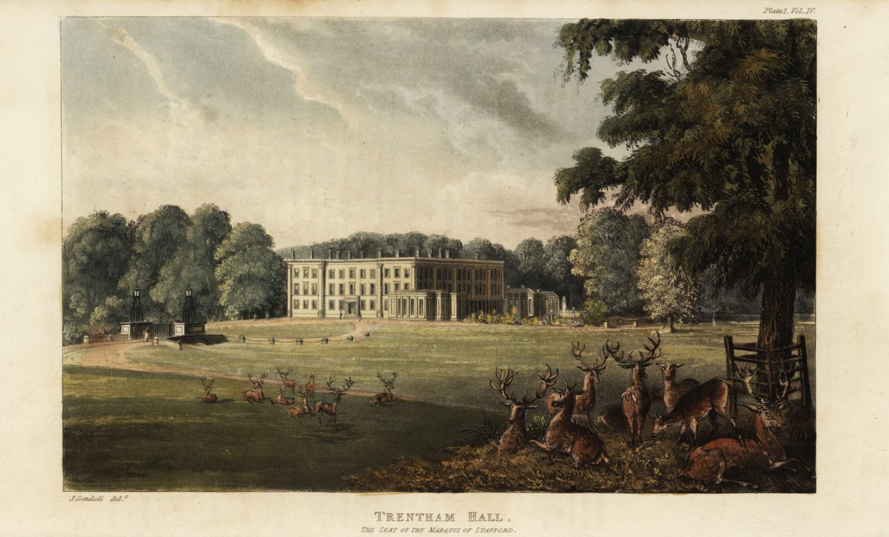 Trentham Hall önünde geyik sürüsü by British School