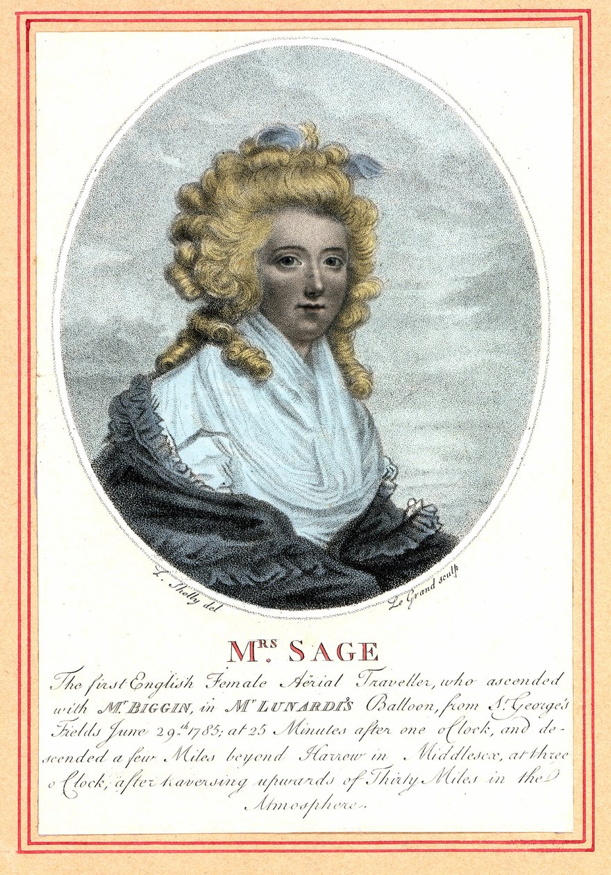 Laetitia Sage, ilk İngiliz kadın havacı, 18. yüzyılın sonlarında. by British School
