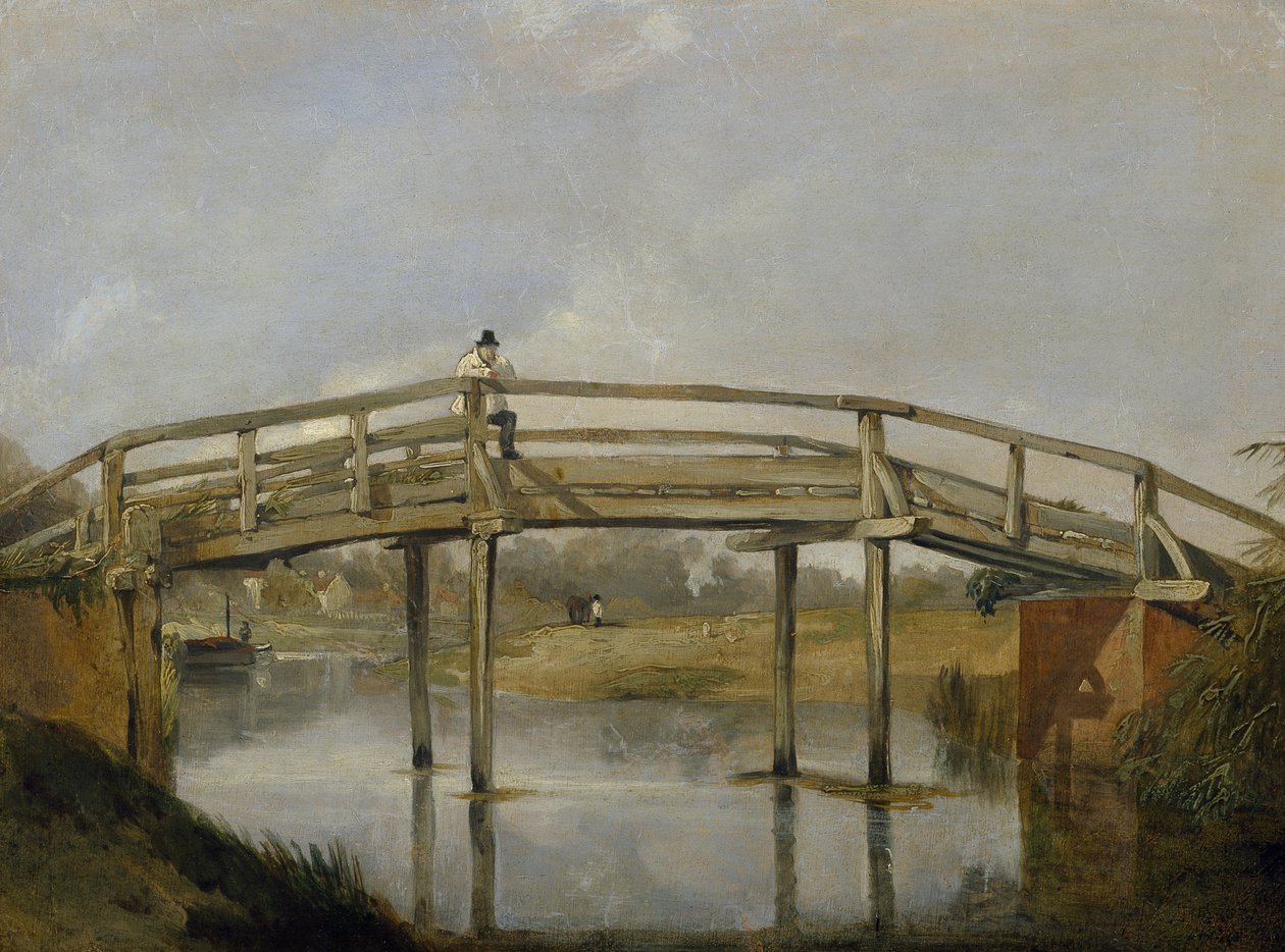 Nehir ve Köprülü Peyzaj, c. 1830 (tuval üzerine yağlı boya) by British School